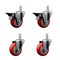 Service Caster 3.5'' Red Polyurethane Wheel Swivel 7/8'' Square Stem Caster Set 2 Brake, 4PK SCC-SQ20S3514-PPUB-RED-PLB-78-2-S-2 - alternate 1